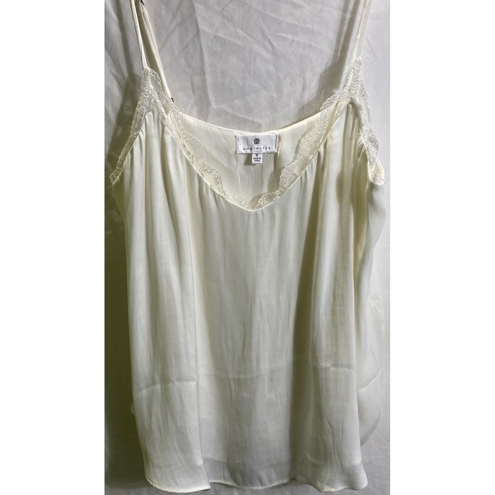 Socialite Womens med Ivory Lace Trim Camisole Top Adjustable Straps Medium